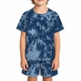 thumbnail image 2 of CUZIBR Toddler Colorful Tie Dye Graphic Boys O-Neck Short Sleeve Tshirts Tops With Shorts Outfit Sets Kids Playwear Summer Clothes Sets,Navy,8-9 Years, 2 of 4