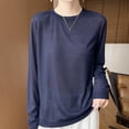 thumbnail image 4 of Lonomox Womens Pullover Tops Solid Color Long Sleeve Shirts Crew Neck Loose Fashion Casual T Shirts, 4 of 5