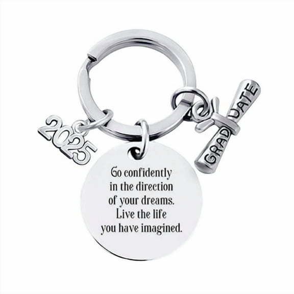 GZCW Class of 2025 Graduation Keychain Stainless Steel Engraved Inspirational Message Keyring Graduation Gift