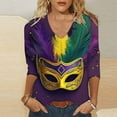 thumbnail image 2 of YUGYXL Fashion Plus Size 3/4 Sleeve Tshirts for Women Mardi Gras Party Mask Graphic Fancy Comfy Clothes Lounge V Neck Soft Tunic Shirts Celebration Lightweight Tees, 2 of 4