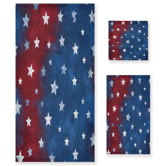 3 Piece Bath Towels Set Bath Towel, Hand Towel and Face Towel for Bathroom, Gym, Hotel Red White and Blue Stars Pattern