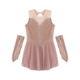thumbnail image 5 of ranrann Ice Figure Skating Dress for Girls Rhinestone Mesh Chiffon Ballet Dance Leotard Dress Outfits Dusty Pink 16, 5 of 7