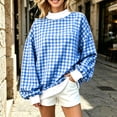 thumbnail image 6 of Mock Neck Sweatshirts Women Oversized Graphic Pullover Dropped Long Sleeve Plus Size Casual Tops, Blue-Plaid L, 6 of 8
