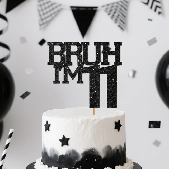 Cake Topper Sacguguber Black Glitter Brush I'm 11 Birthday