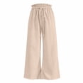 thumbnail image 4 of Summer Linen Pants Women Drawstring Elastic Waist Wide Leg Palazzo Pants Casual Flowy Beach Cropped Trousers Beige XL, 4 of 4