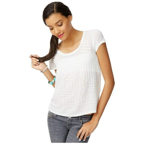 Aeropostale Womens Sequined Chiffon Embellished T-Shirt, White, Large