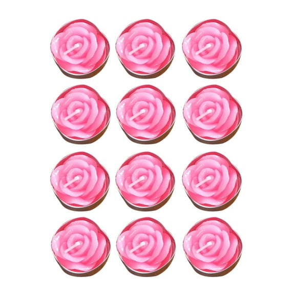 IBASETOY 12 Pcs Rose Flower Smokeless Candles 2 Hours Floating Candles for Wedding Birthday Party Decorations Baby Showers Pink