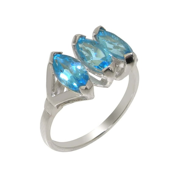 LBG British Made 9k White Gold Natural Blue Topaz Womens Anniversary Ring - 33 size options - Size 10
