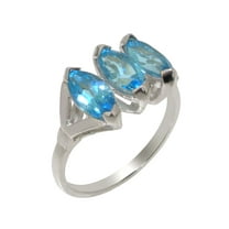 LBG British Made 925 Sterling Silver Natural Blue Topaz Womens Anniversary Ring - 33 size options - Size 10