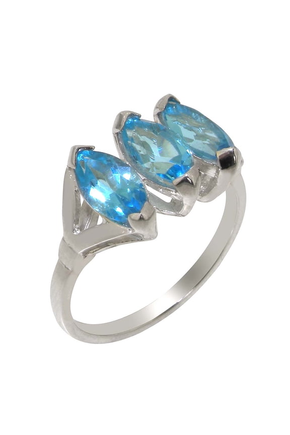 LBG British Made 9k White Gold Natural Blue Topaz Womens Anniversary Ring - 33 size options - Size 10