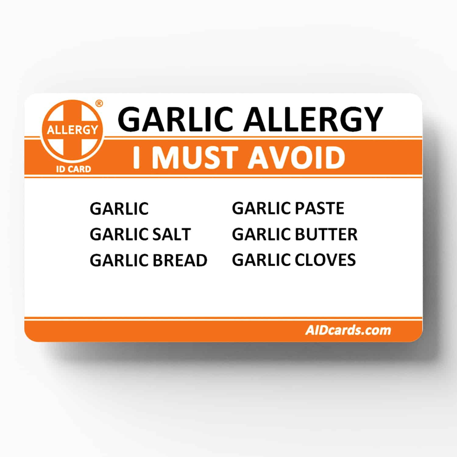 Allergy ID Card Garlic Allergy