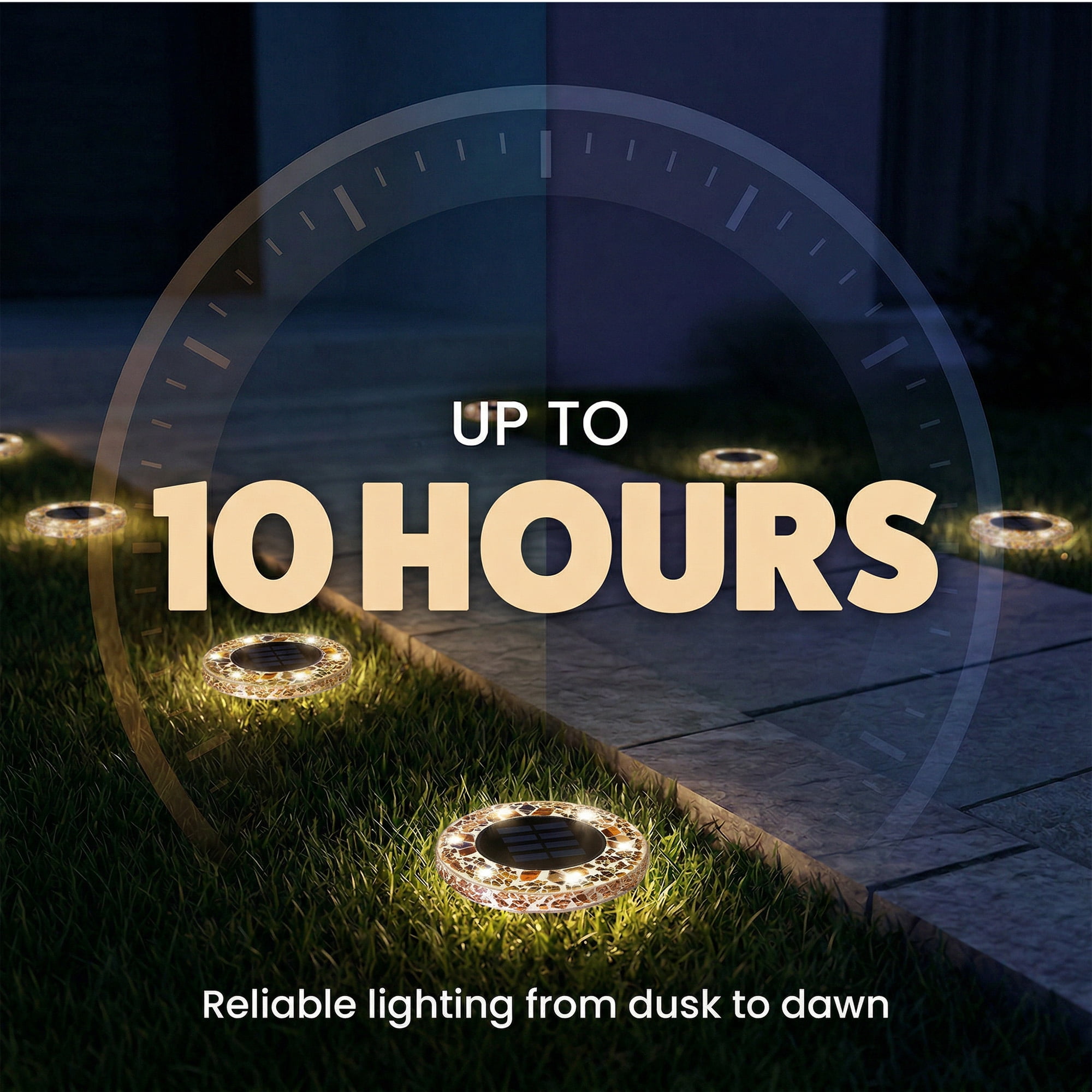 Bell+Howell Solar Outdoor Mosaic Disk Lights, 4 Pack Ultra-Premium Glass Decorative Pathway, Solar Outdoor Waterproof Disk, LED Pathway, Auto On/Off Lights - Tan