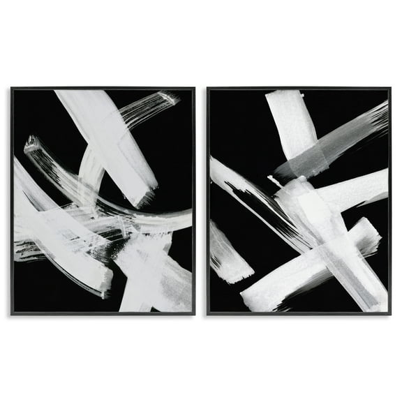Stupell Industries Abstract Lines White on Black Abstract Painting Black Framed Art Print Wall Art, 11 x 14, Set of 2