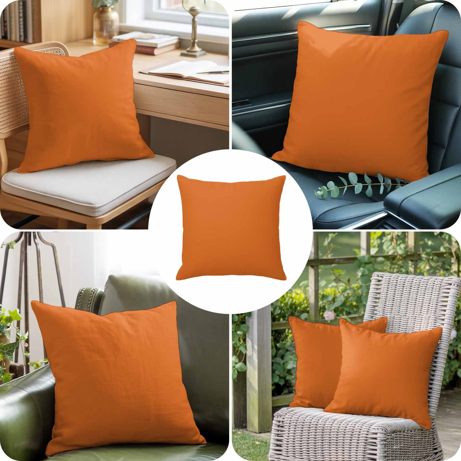 Throw Pillow Covers 24 x 24 Inch, Orange Cotton Linen Pillows Cases, Pure Orange Square Cushion Covers for Couch Sofa Bed