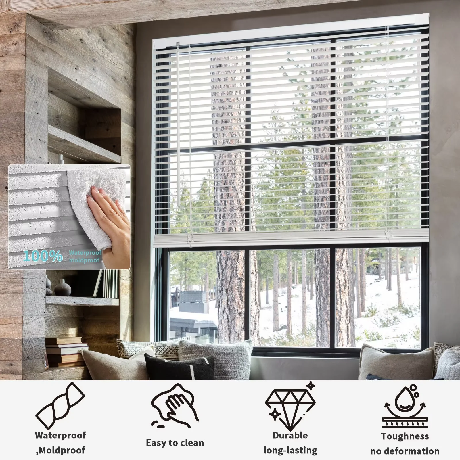 MYshade No Tools-No Drill White-27.5W*64H Cordless 1" Light Filtering Mini Blinds for Indoor Windows Horizontal Shades with Smooth Lift & Dustproof Slats