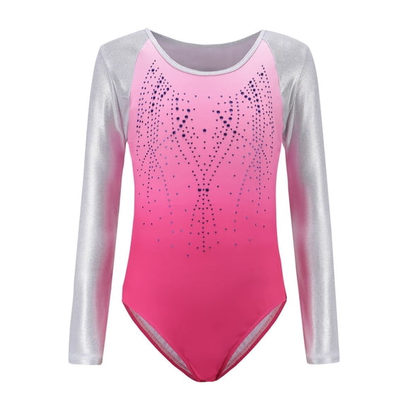 Girls Long Sleeve Ballet Leotard Toddler Sparkly Rhinestone Dancewear Body Suit, Stretchy Gym Suit for Dance Class, Gymnastic Exercise
