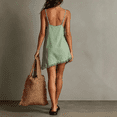 thumbnail image 4 of Sundresses for Women Spaghetti Strap V Neck Fringe Mini Dress Solid Causal Loose Summer Dress, M, 4 of 4