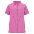 thumbnail image 5 of Arlun Womens Short Sleeve Shirts Button down Work Dressy Blouse Collared Business Casual Soft Solid Color Simple Stylish Plus Size Tops for Spring Summer 1-Pink S, 5 of 7
