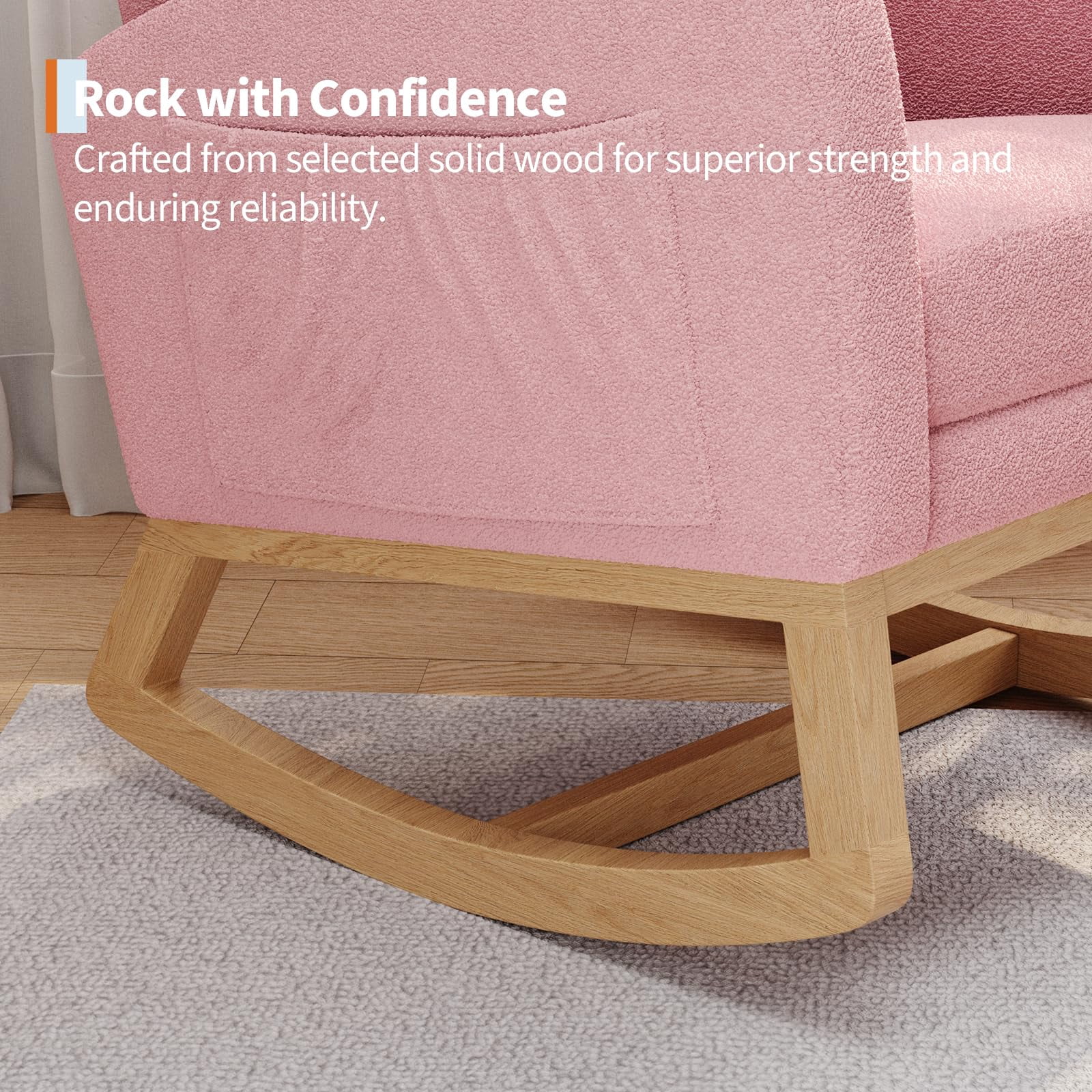 Modern Linen Upholstered Rocking Chair - Glider Chair with Side Pocket for Living Room Bedroom Nursery