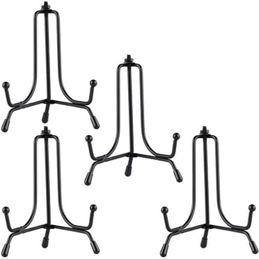 Mocoosy 4 Pack Improved Anti-Slip Plate Stands for Display, 4 Plate Holder Display Stand, Picture Frame Holder Stand, Black Iron Easel Stands for Photo, Decorative Plate, Tablets and Tabletop Art