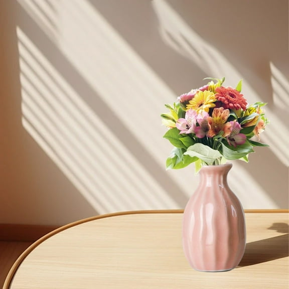 Clearance! Haidf Small Ceramic Bud Vases, Ripple Vases for Modern Farmhouse, Living Room, Table, Shelf, and Room, Flower Vases for Bouquet, Smooth Glazed, Ceramic Stoneware, 3Inch, Pink