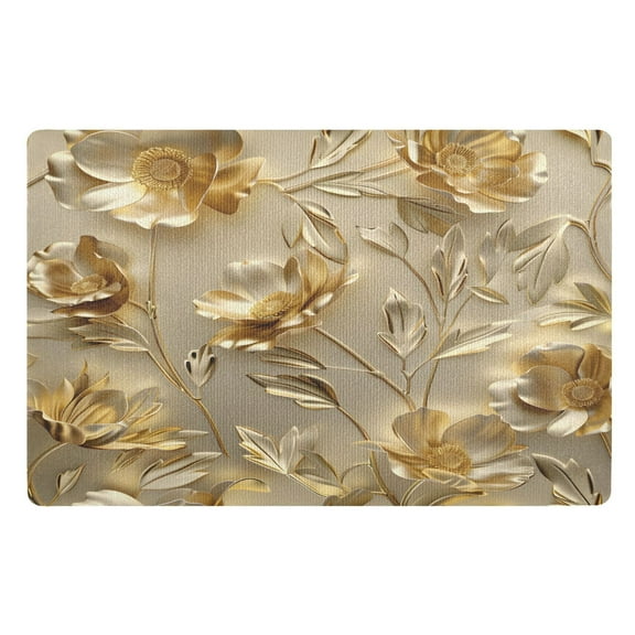 Ryvnso Luxury Gold Flower Door Mats Outdoor Indoor Entrance Low Profile Floor Rugs 32"x20" Carpet