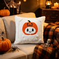thumbnail image 4 of Halloween Pillow Covers Decorative Fall Cute Ghost Plush Faux Fur Throw Pillow Cover 18x18 Inch Soft Pumpkin Accents for Sofa Couch Bed Living Room Festive Home Decor - White Orange A, 4 of 6