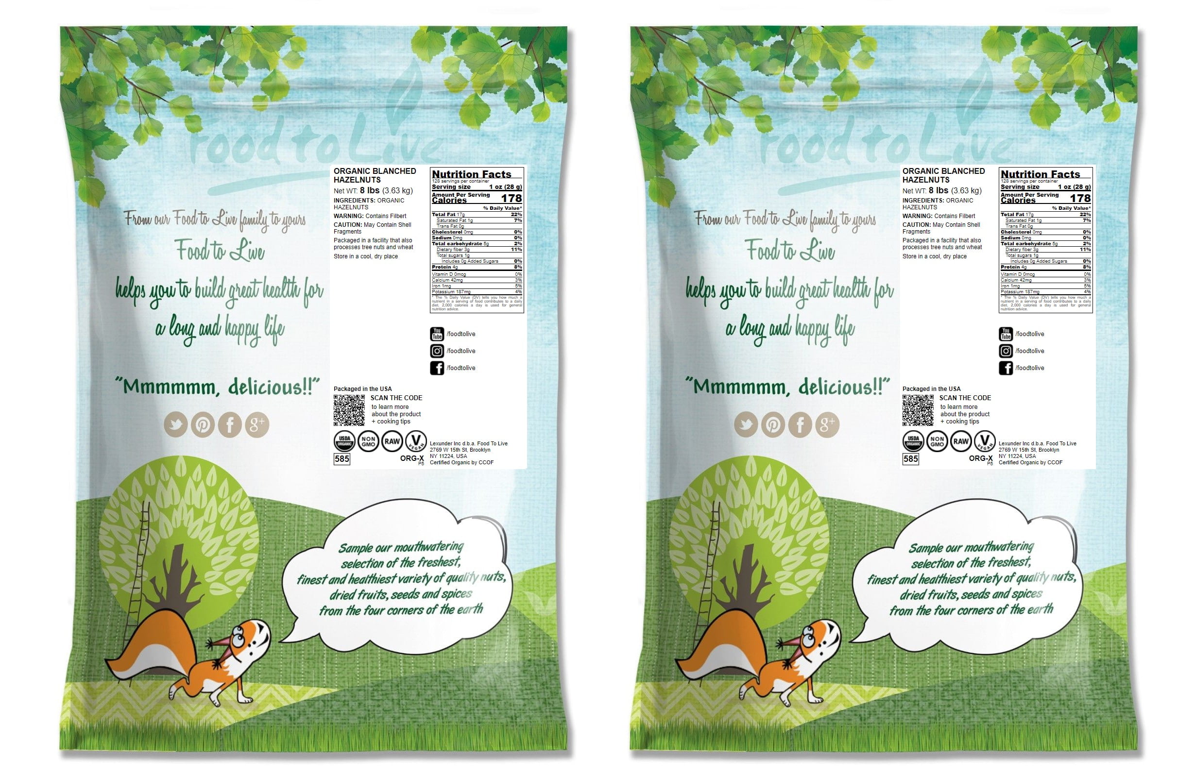 Organic Blanched Hazelnuts, 16 Pounds — Non-GMO, Vegan, Raw, Kosher— by Food to Live