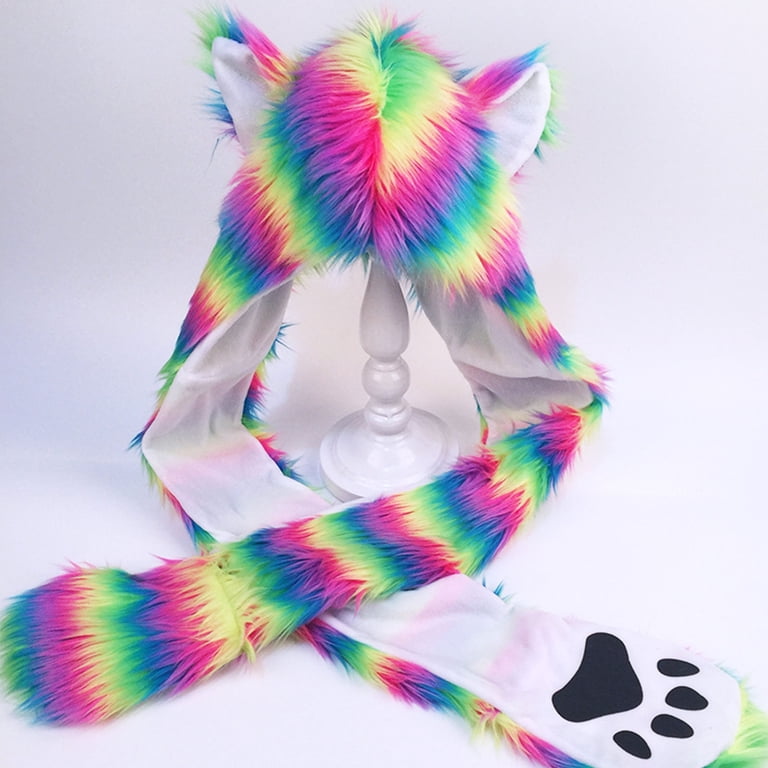 TONKBEEY 3 In 1 Hooded Scarf Hat Gloves Set Rainbow Ears  display picture 1