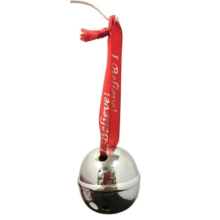 Large I Believe Chrome Jingle Sleigh Bell Christmas Tree Ornament Decoration