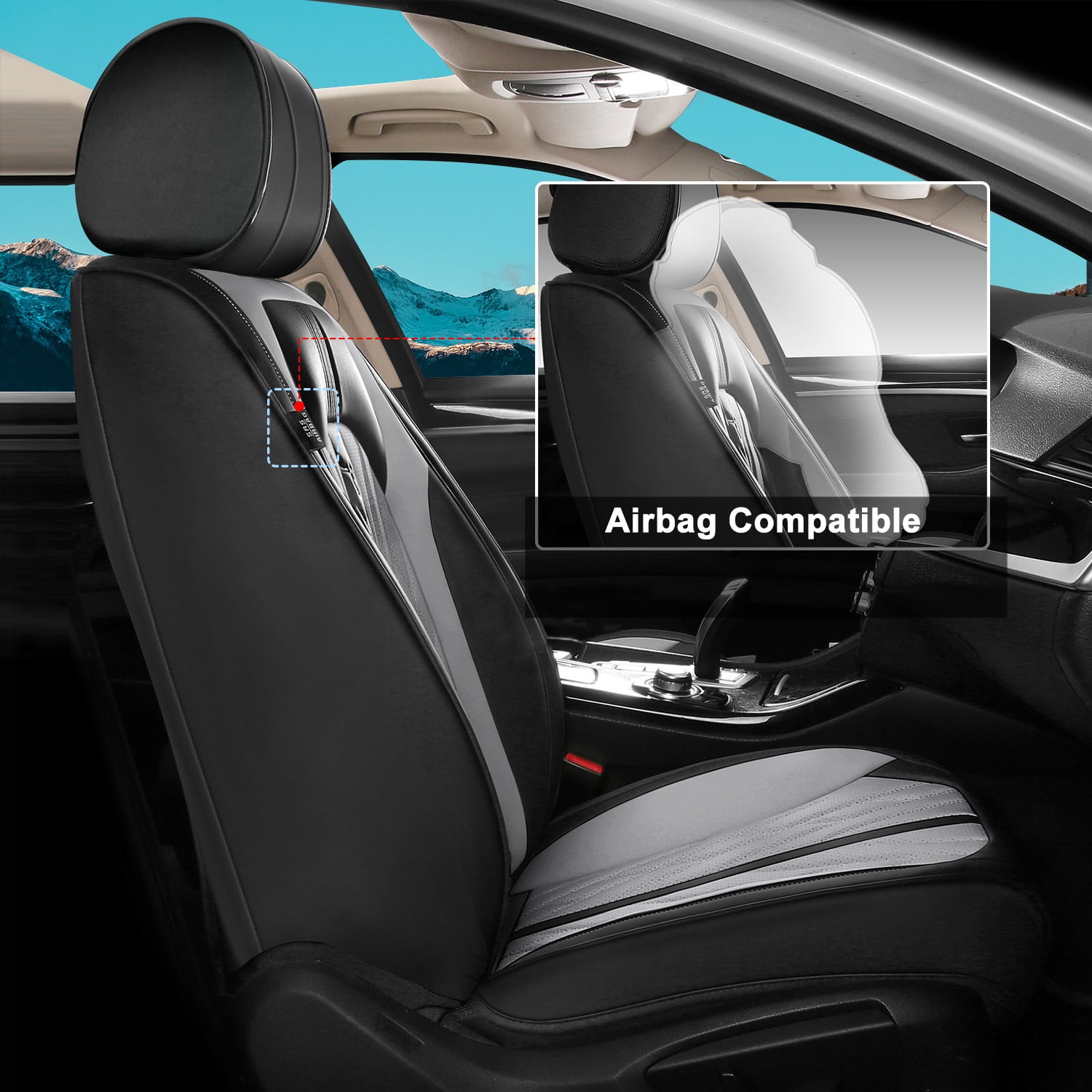 AOMSAZTO Car Seat Covers Fit for Toyota Corolla 2000-2019 Full Set Leather Seat Cushion Waterproof Automotive Seat Protectors(2 Seats,Black&Grey)