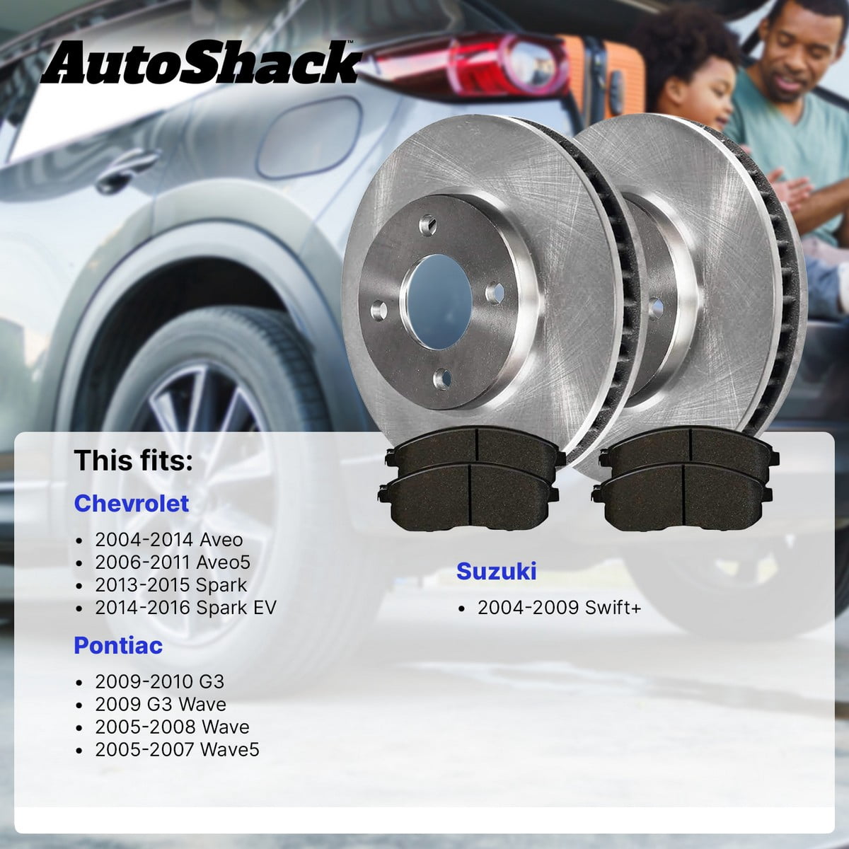 AutoShack Front Brake Rotors & Ceramic Pads for Chevrolet & Pontiac, Spark 2013-2015 Aveo 2004-2011 Aveo5 2006-2011 Spark EV 2014-2016 Wave 2005-2008, FWD L4 1.2L 1.6L - 10.08" (256 mm), 6-Lug