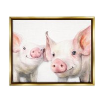 Stupell Industries Pair Pigs Pink Snout Cute Farm Animals Painting Metallic Gold Floating Framed Canvas Print Wall Art, Design by George Dyachenko