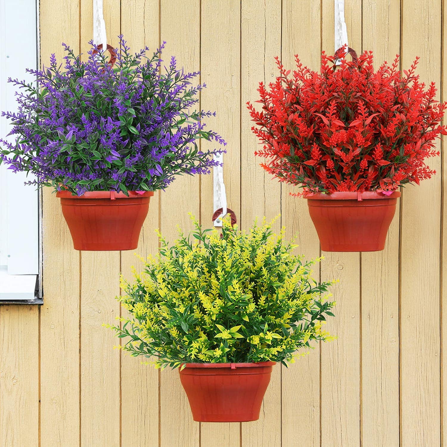 MAMOWEAR Artificial Lavender Flowers Outdoor Flowers UV Resistant Plastic Artificial Plants Fake Shrubs Flowers Greenery Bushes for Outdoor Garden Home Porch Box Decor(16PCS Purple)
