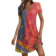thumbnail image 2 of kytmyeq Women's Fashion Casual Printed With Pockets Bohemian Beach V-Neck Short Sleeve Dresses, 2 of 5