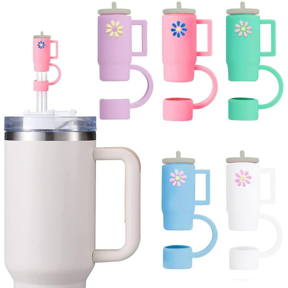 5Pcs Straw Cover Cap for 10mm Straw, Silicone Straw Topper Compatible with Stanley 30&40 Oz Tumbler with Handle