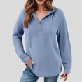 thumbnail image 2 of Towmus Hoodies for Women Half Button Long Sleeve Pullover Casual Drawstring Waffle Pullover Tops Loose Hooded Sweatshirt with Pocket, 2 of 6