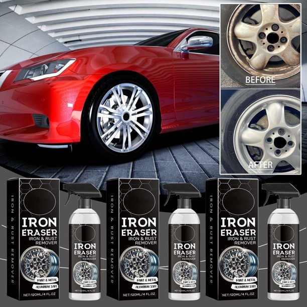 Removedor de óxido de neumáticos de automóvil | Potente disolvente de oxidación de hierro | Limpiador de manchas y óxido multisuperficie | Spray de acción rápida | Fórmula de recubrimiento protector