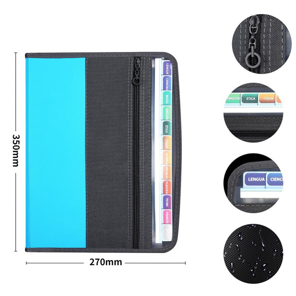 13 Pocket Expanding File Folder with Sticky Labels, Accordion File Folder Document Organizer Expanding Zip File Folder with Zipper Closure，Letter A4 Paper Document Accordion Folder, Gray