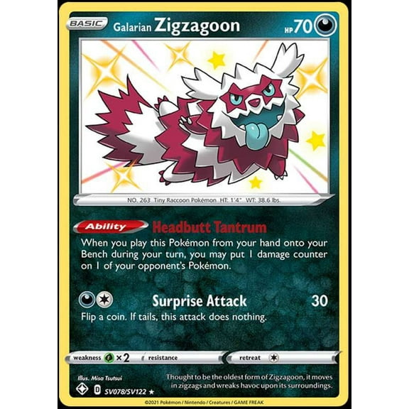 Pokemon Shining Fates Shiny Rare Galarian Zigzagoon SV078