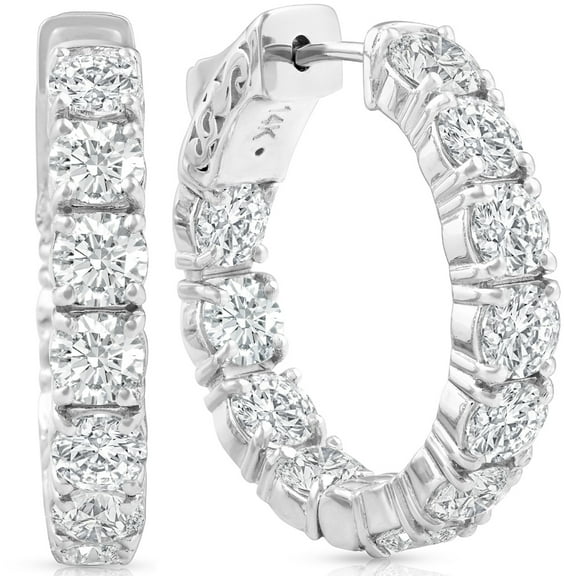 Pompeii 4 1/2 Ct Diamond Inside Outside Hoops W/ Vault Lock 14k White Gold Lab Grown