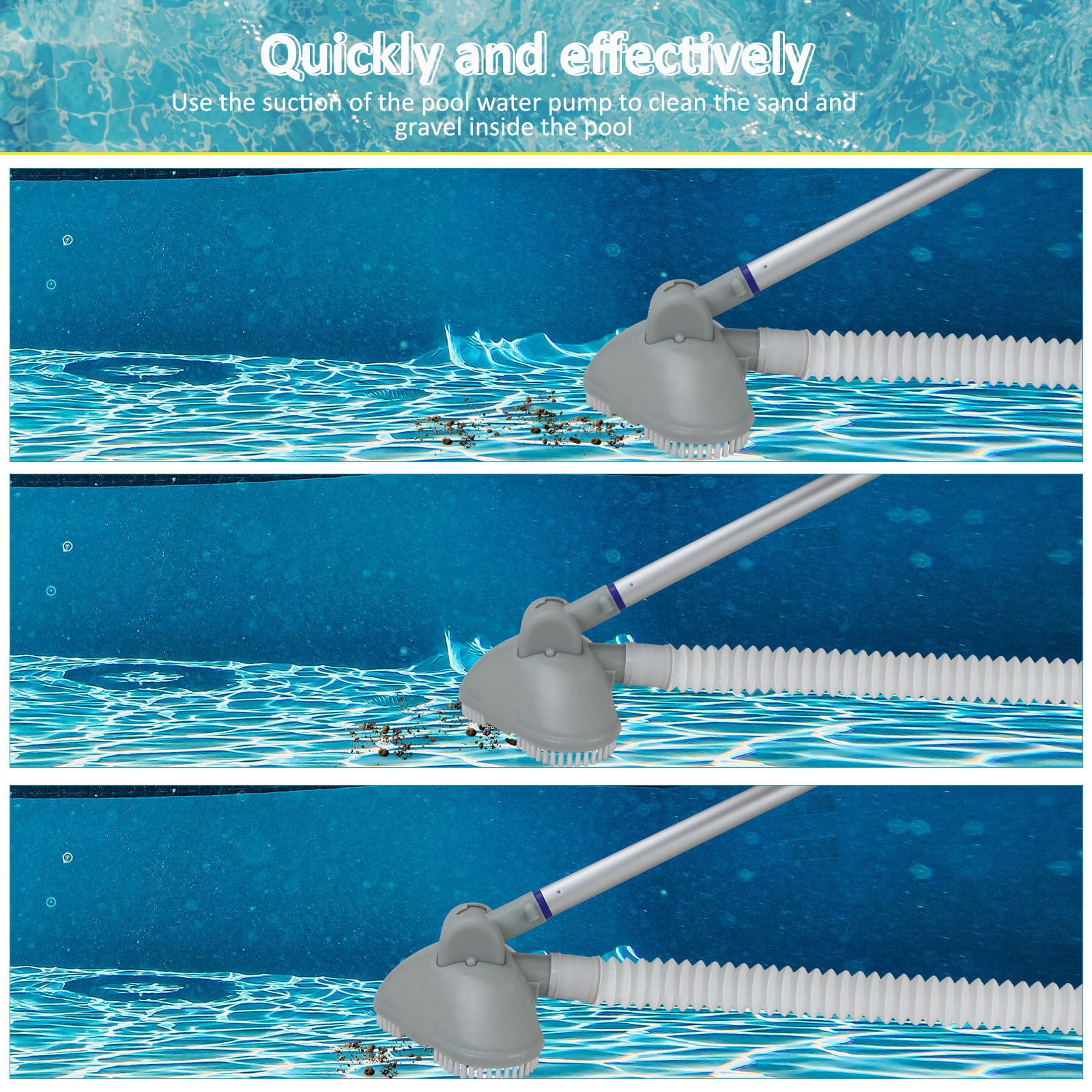 Portable Pool Vacuum Cleaner Kit Above Ground Pool Cleaning Accessories Set with Hose, Vacuum Head & Telescopic Pole, Handheld Pool Filter Vacuum for Clean Water