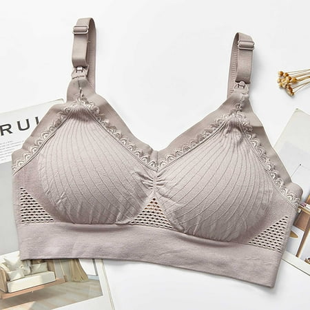 

UHUYA Nursing Bra Maternity Pregnancy Seamless Comfort Breastfeding Bras No Underwire Breathable Lace Breastfeding Underwear Khaki 42/95
