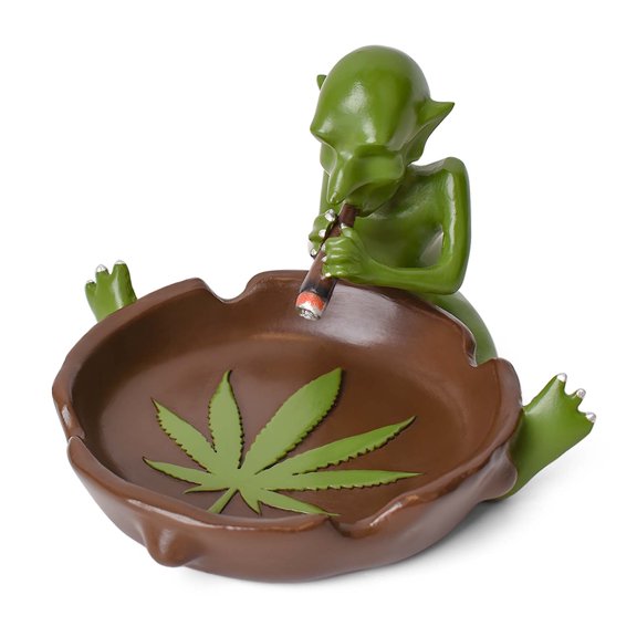 Goblin Resin Decorative Bowl with Leaf Design - Green Fantasy Figurine Trinket Dish
