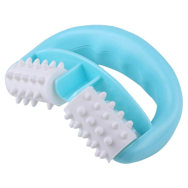 LNGOOR Masseur en Plastique Manuel Poignée Ronde 2 Roues Rouleau de Massage Musculaire (Bleu)