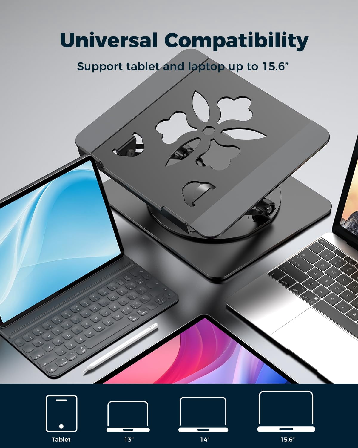 360° Rotating Laptop Stand For Desk | Adjustable  Foldable Portable Aluminum Riser Compatible With Macbook & All Laptops 10-16 Inch Rose
