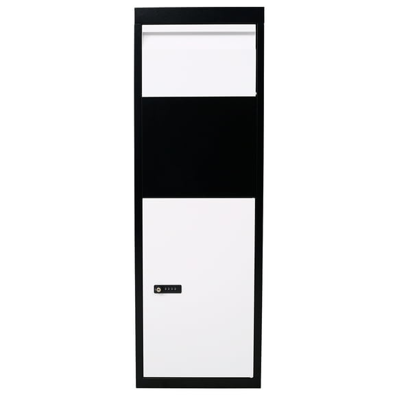 Package Delivery Box 14'' x 11.3'' x 42'' Galvanized Steel Parcel Mailbox w/Code Lock & Mounting Hardware for Outdoor Porch Curbside Black and White