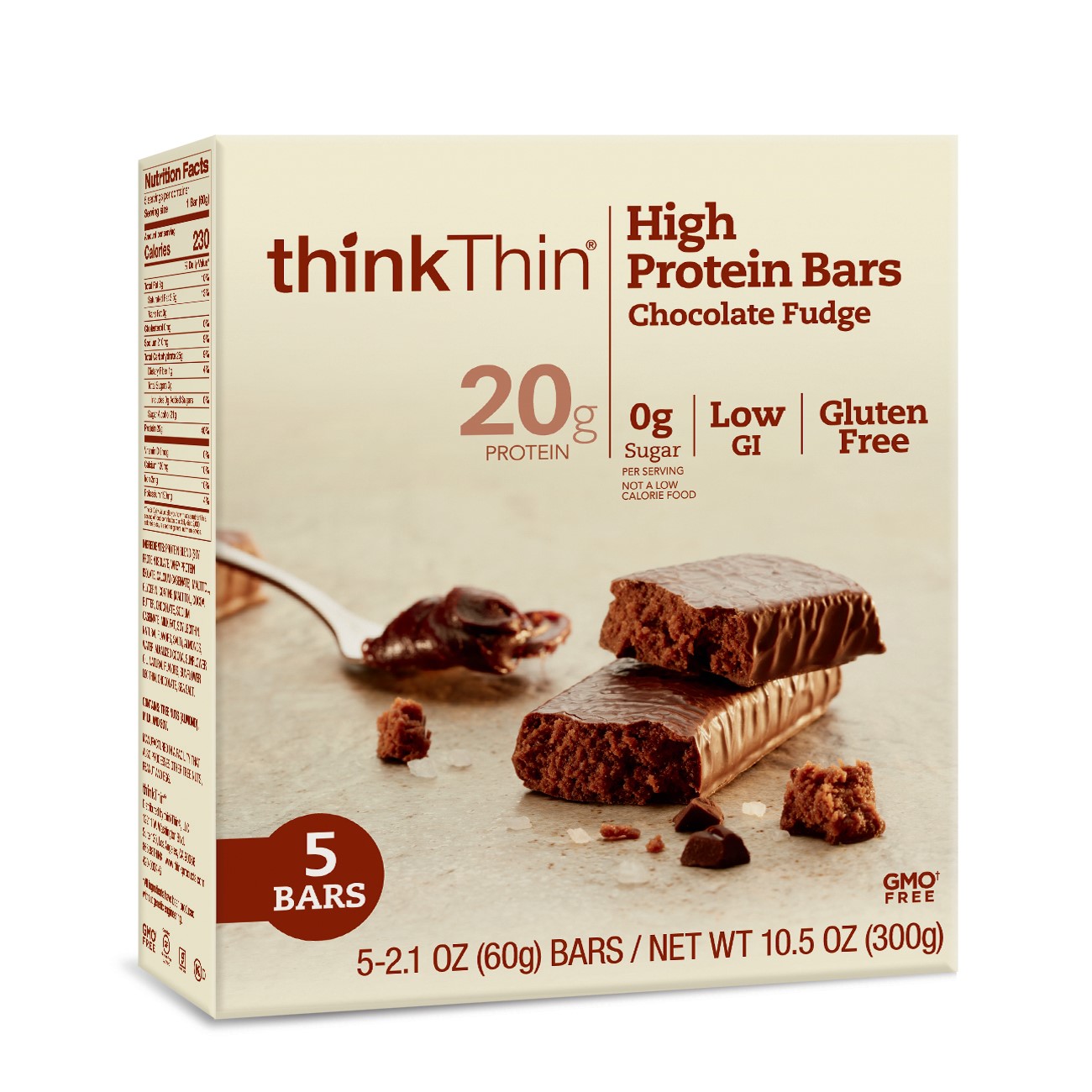 thinkThink High Protein Bar, Chocolate Fudge, 20g Protein, 5 Ct