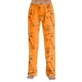 thumbnail image 7 of WTOBBY Women's Loose Casual Halloween Print Sleep Pants without Drawstring for Home Nightwear Fashion Straight Yoga Pants with Elastic Waist Comfort,Earthy Yellow L, 7 of 7