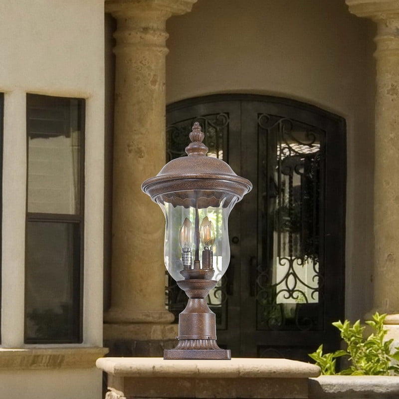 21" Outdoor Lamp Post Light, Vintage Bronze Garden Lantern with Clear Glass Shade, Waterproof Exterior Lighting Fixture for Yard, Porch, Walkway, Driveway (No Bulb, 1-Pack)